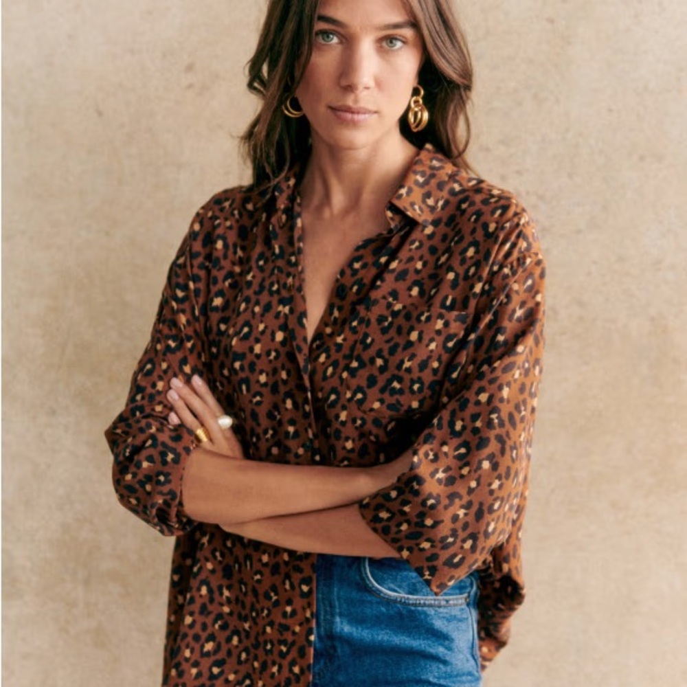NWT Sézane Max Shirt in Leopard Print Silk